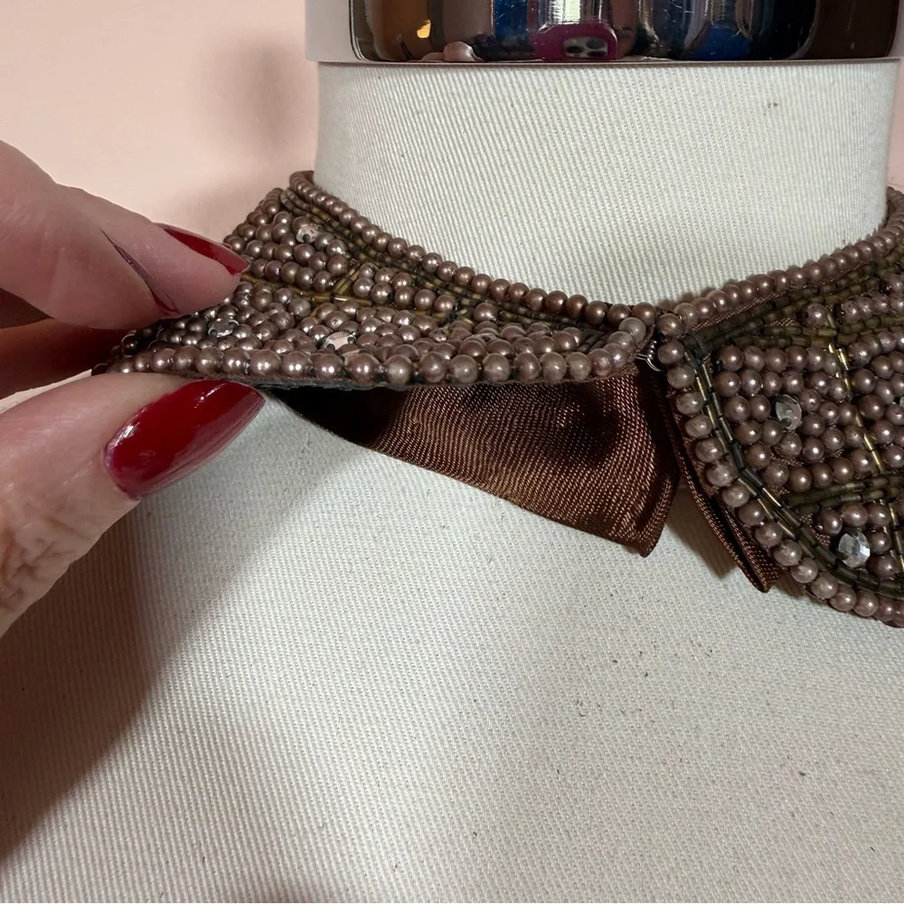 Vintage Antique Deco Retro brown Glass pearl Peter Pan Collar 1940’s 50’s - Picture 5 of 17